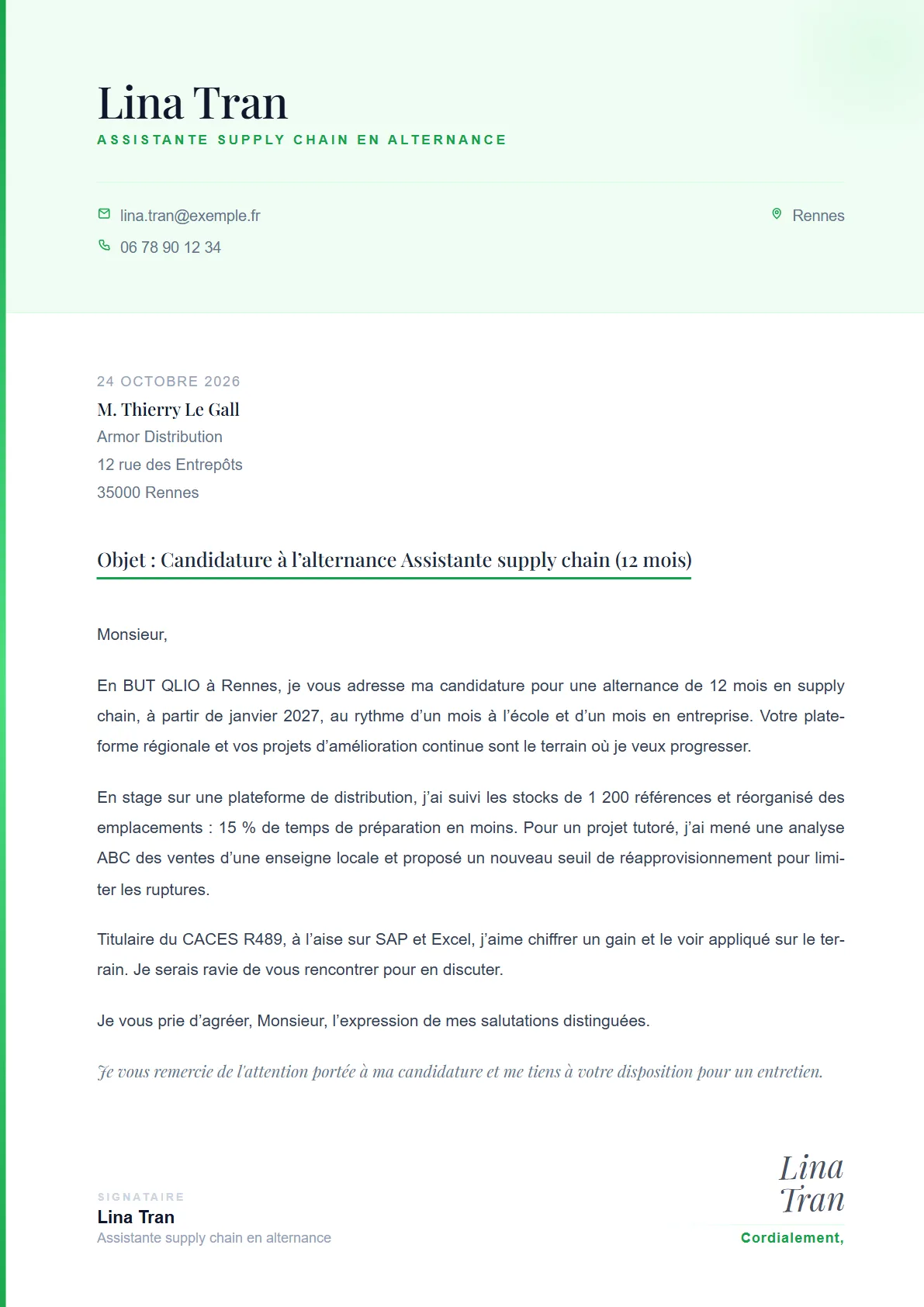 La lettre de Lina Tran, Assistante supply chain en alternance