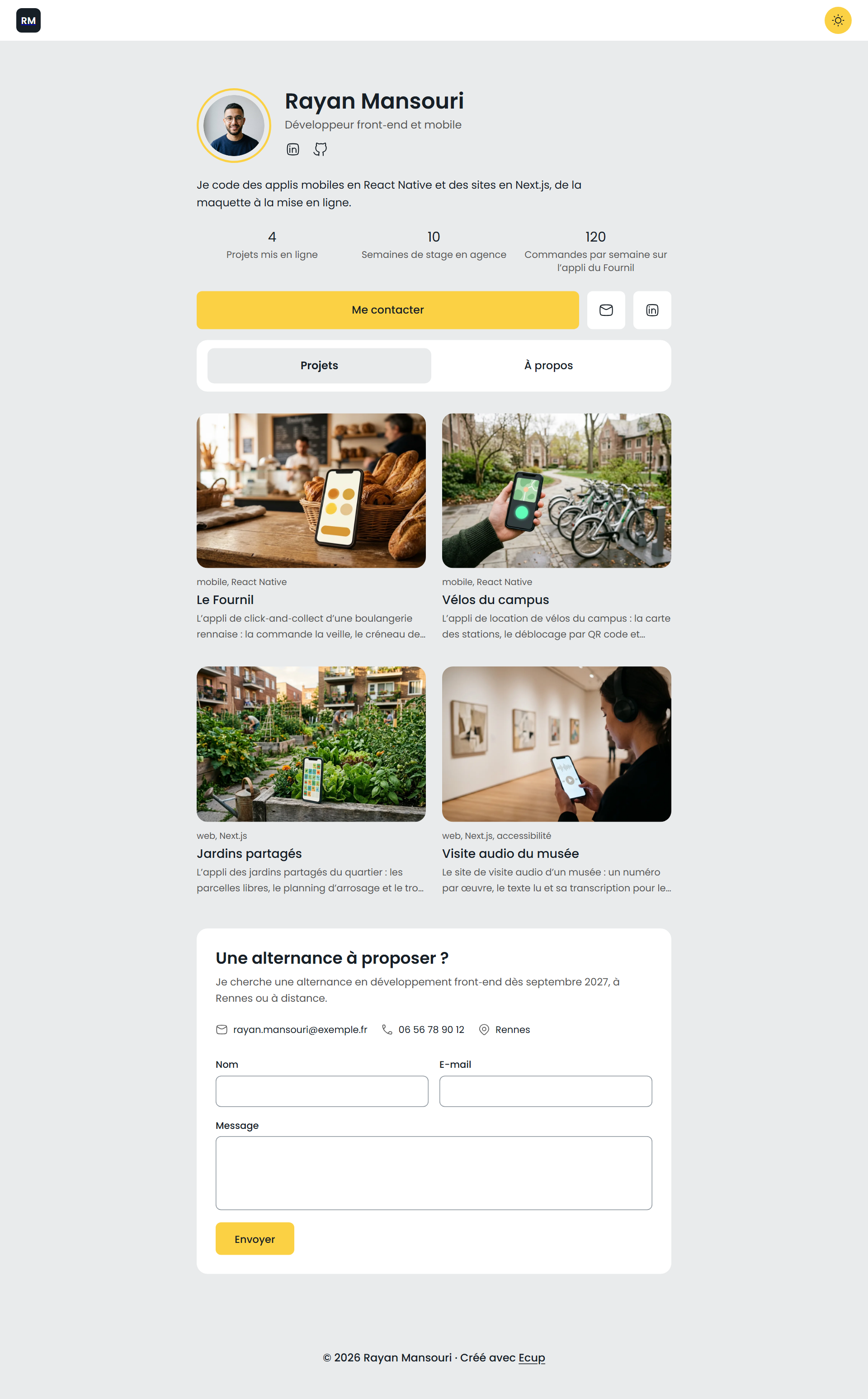 Modèle de portfolio Tournesol, page entière
